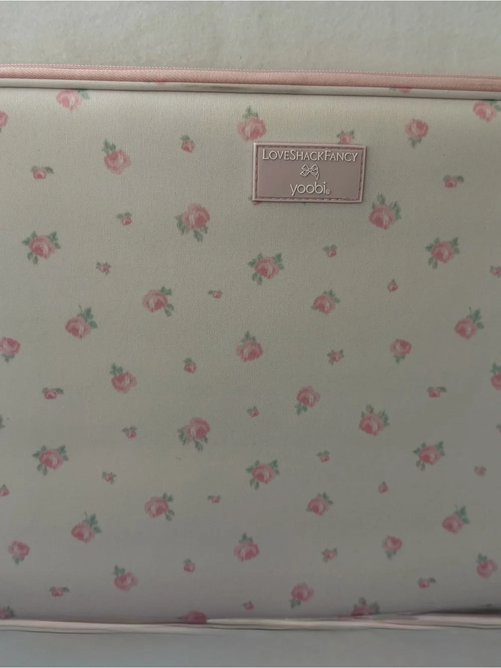 LoveShackFancy Floral 15in Laptop Sleeve Blooming Heirloom Ditsy Gold Bow Charm